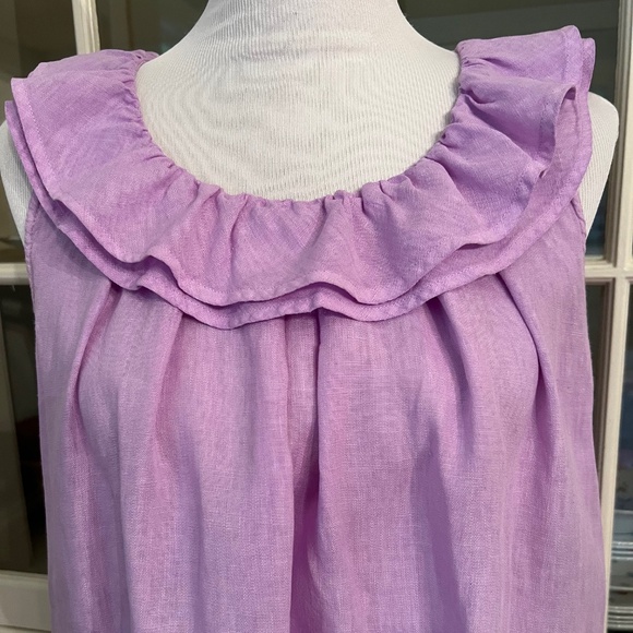 120% Lino Linen Dress, Purple Lilac, Size 46/US Medium, Ruffled - Picture 2 of 11